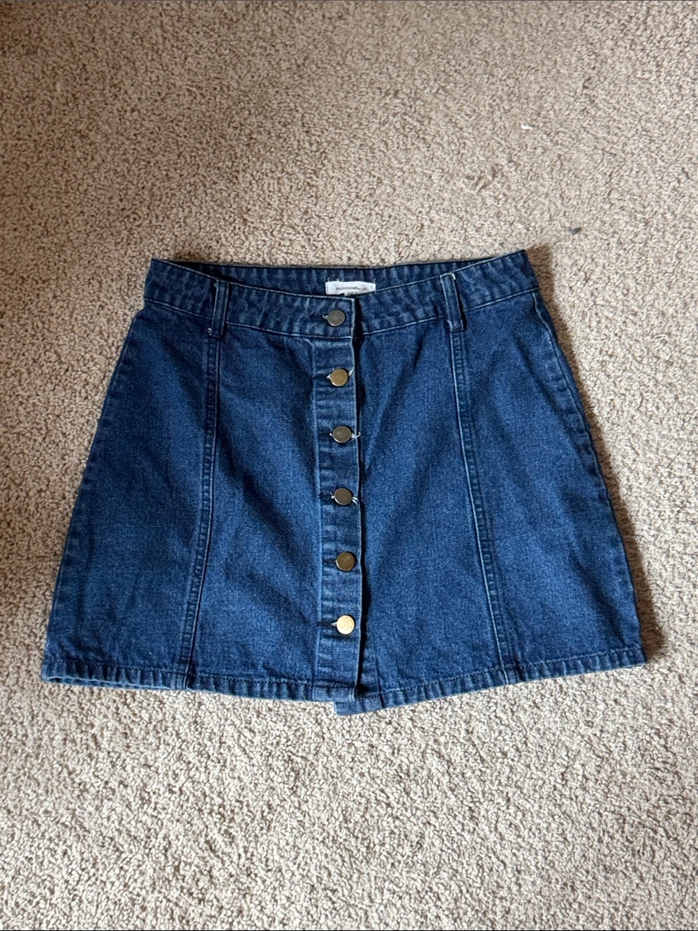 mittoshop Dark Blue Button-Front Denim Mini Skirt